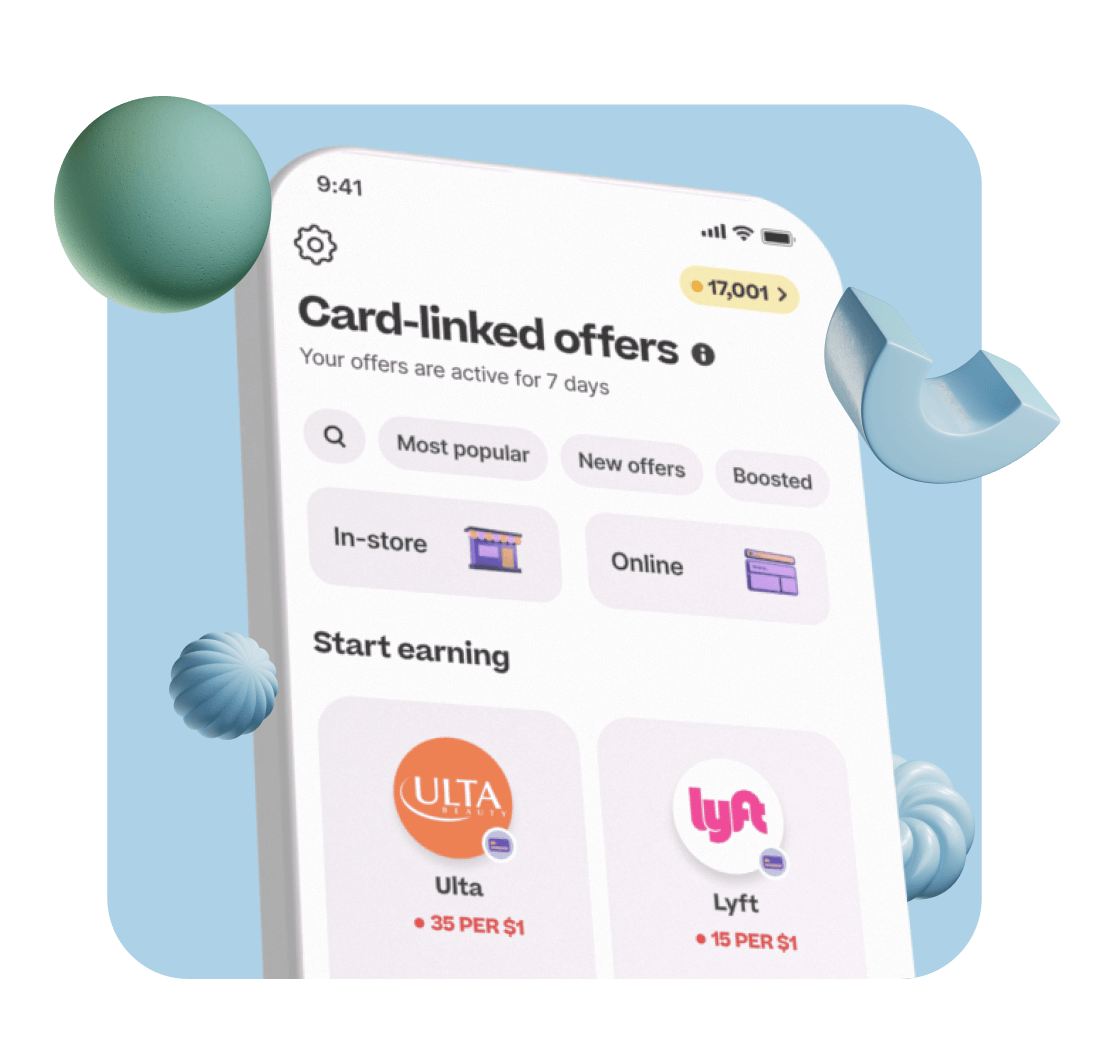 Drop's card linked offers platform displayed on the mobile phone.