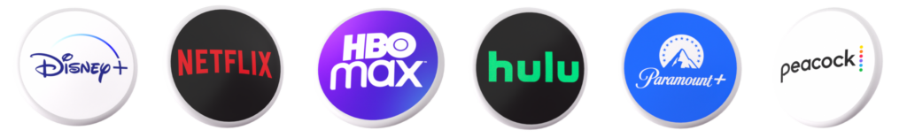 Brand logos for Disney+, Netflix, HBO Max, Hulu, Paramount+, and Peacock.